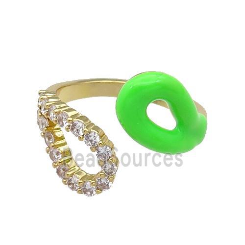 copper Ring pave zircon with green enamle gold plated