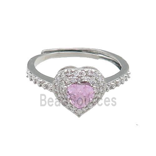 copper Heart Ring pave zircon pink adjustable platinum plated