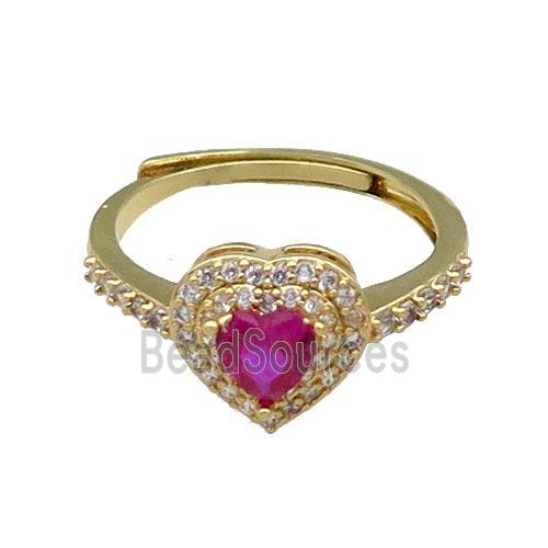 copper Heart Ring pave zircon hotpink adjustable gold plated