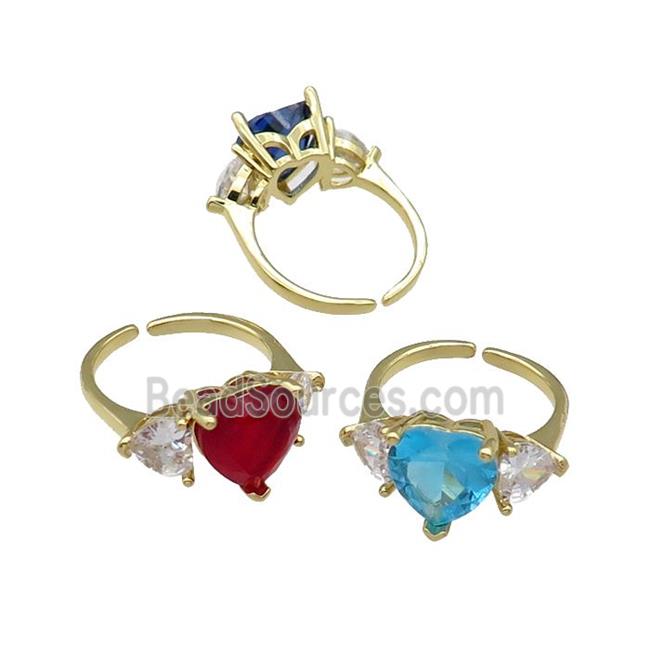 mix copper Heart Ring pave zircon adjustable gold plated