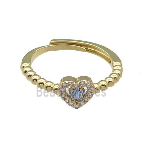 copper Heart Ring pave zircon blue adjustable gold plated