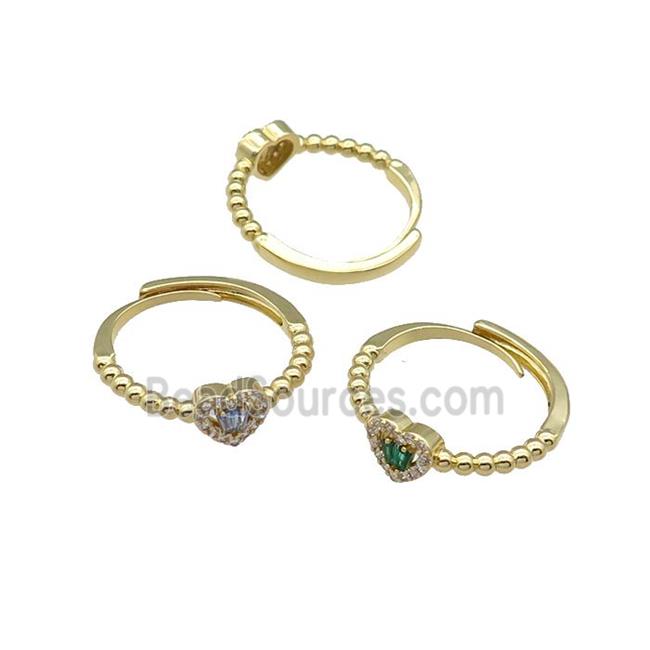 mix copper Heart Ring pave zircon adjustable gold plated