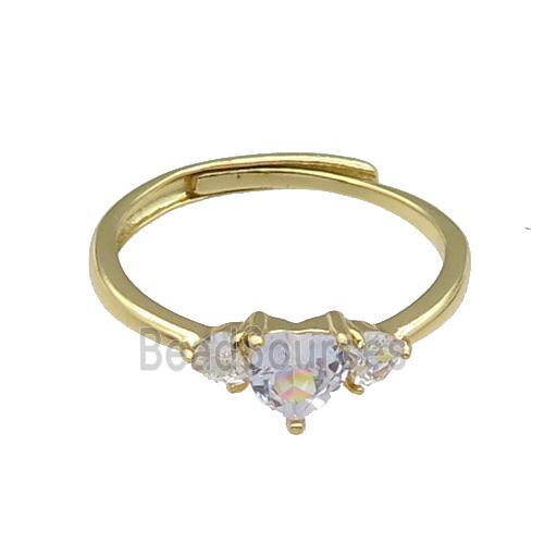 copper Heart Ring pave zircon adjustable gold plated