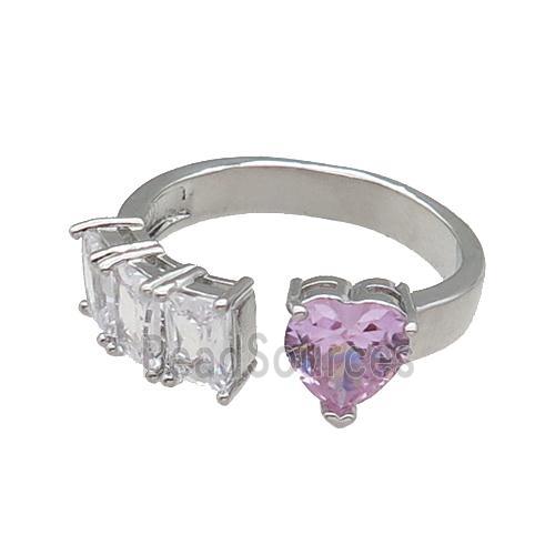 copper Heart Ring pave zircon pink platinum plated