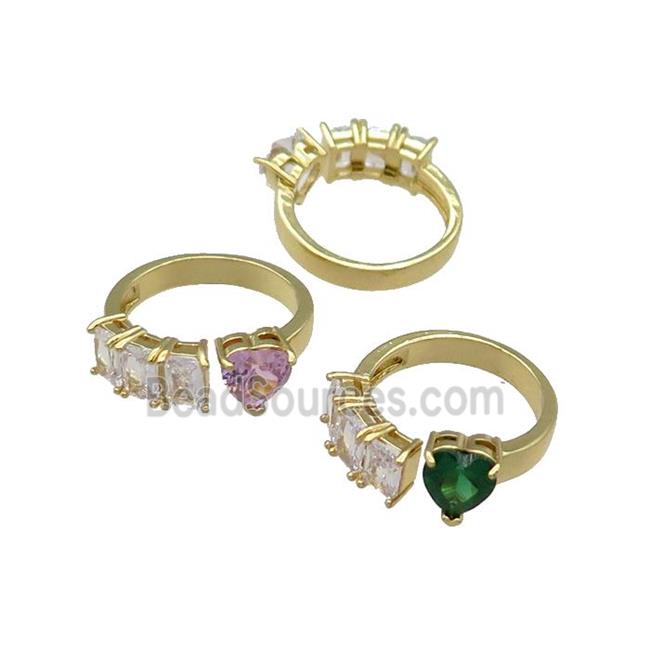 mix copper Heart Ring pave zircon gold plated