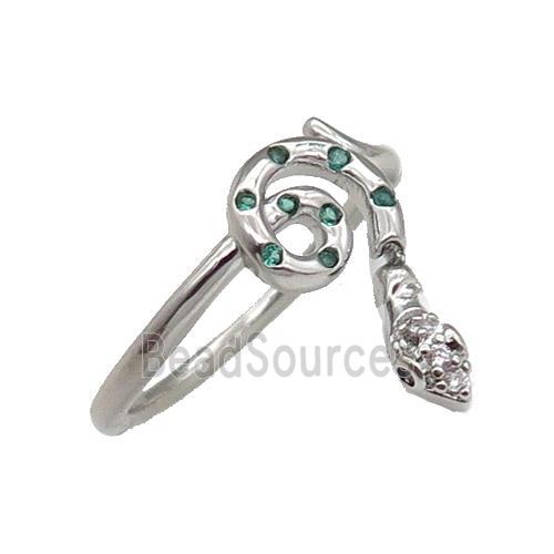 copper Snake Ring pave green zircon platinum plated