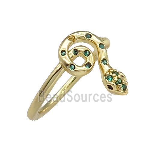 copper Snake Ring pave green zircon platinum plated