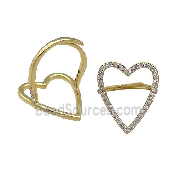 copper Heart Ring pave zircon adjustable gold plated