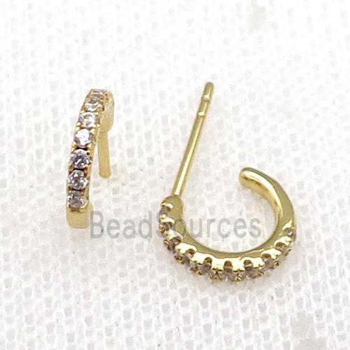 copper Stud Earrings pave zircon gold plated