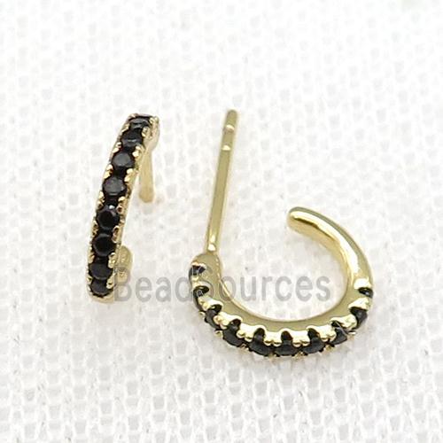 copper Stud Earrings pave black zircon gold plated