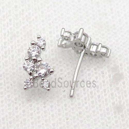 copper Stud Earrings pave zircon platinum plated