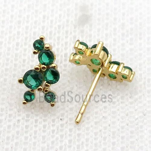 copper Stud Earrings pave green zircon gold plated