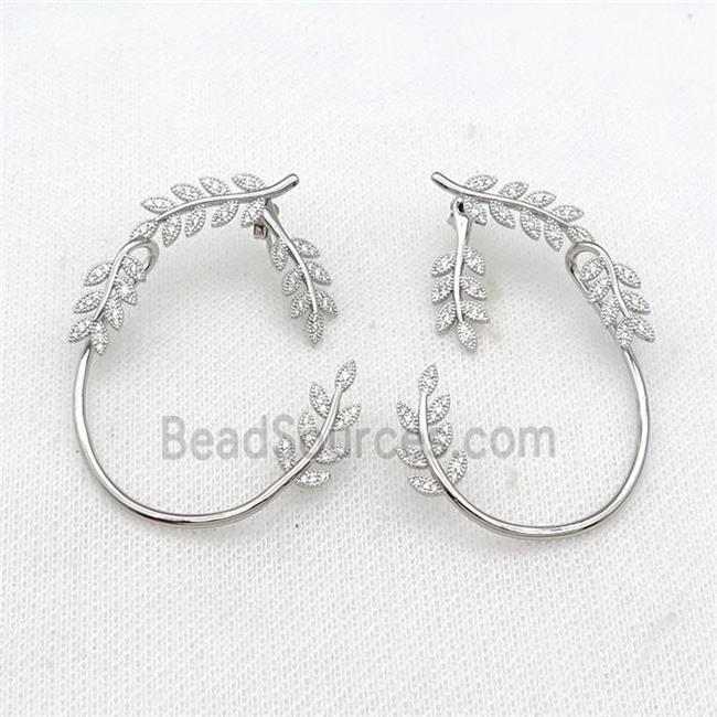 copper Leaf Stud Earring pave zircon platinum plated