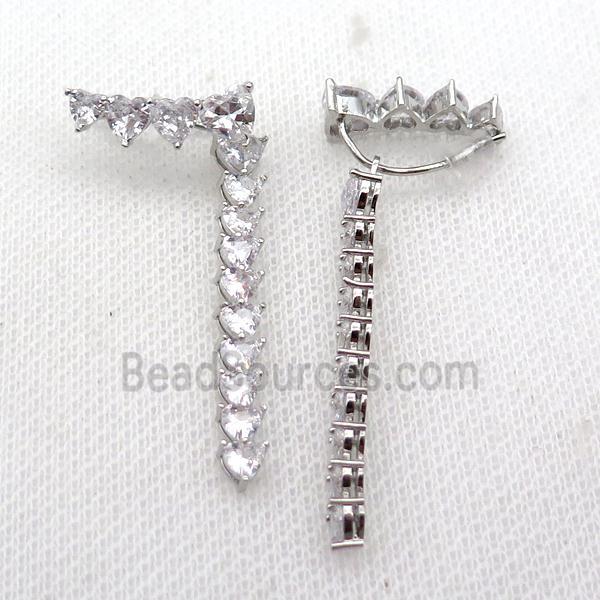 copper Hook Earring pave zircon platinum plated