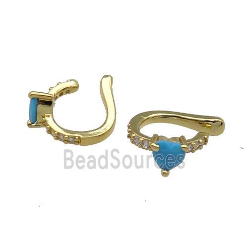 copper Clip Earring pave zircon turq gold plated