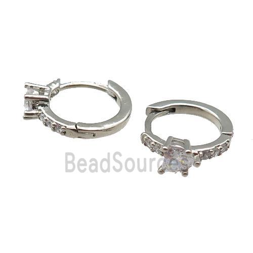 copper Hoop Earring pave zircon heart platinum plated