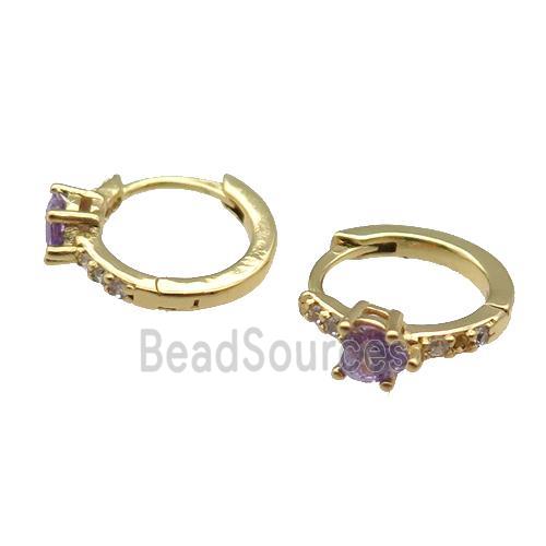 copper Hoop Earring pave zircon purple heart gold plated