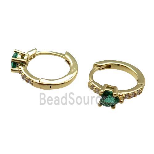 copper Hoop Earring pave zircon green heart gold plated