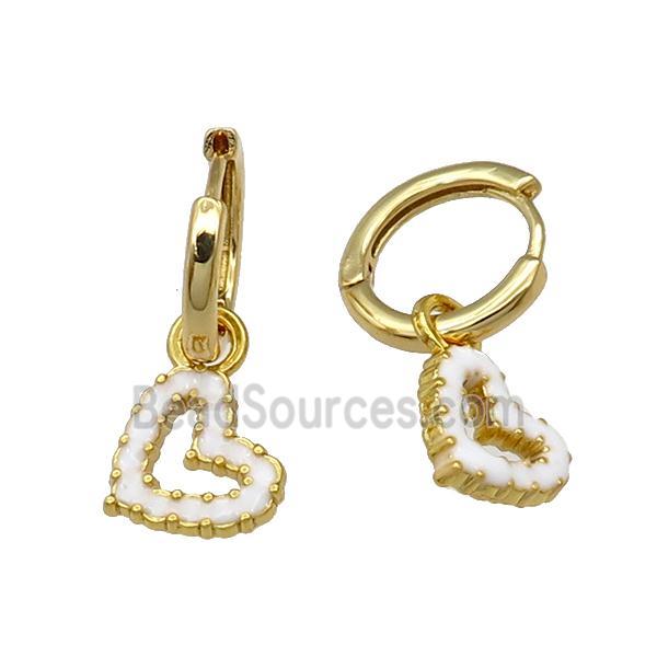 copper Hoop Earring white enamel heart gold plated