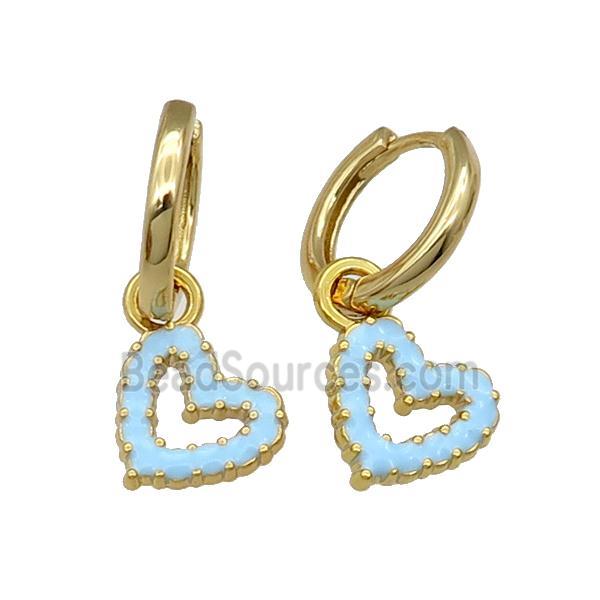 copper Hoop Earring blue enamel heart gold plated