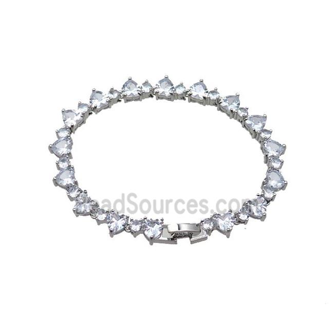 copper Bracelet pave zircon, platinum plated