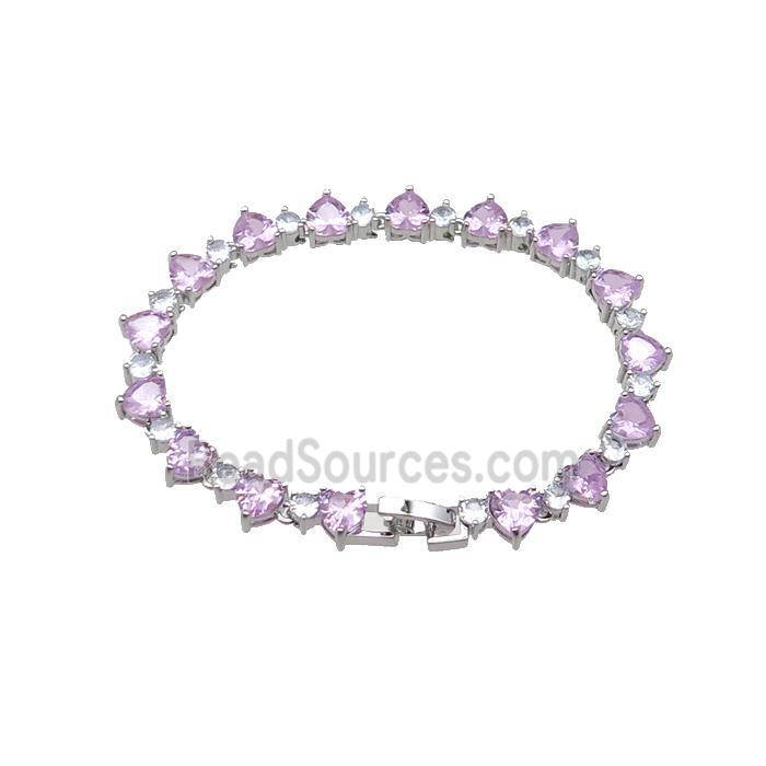 copper Bracelet pave zircon, platinum plated