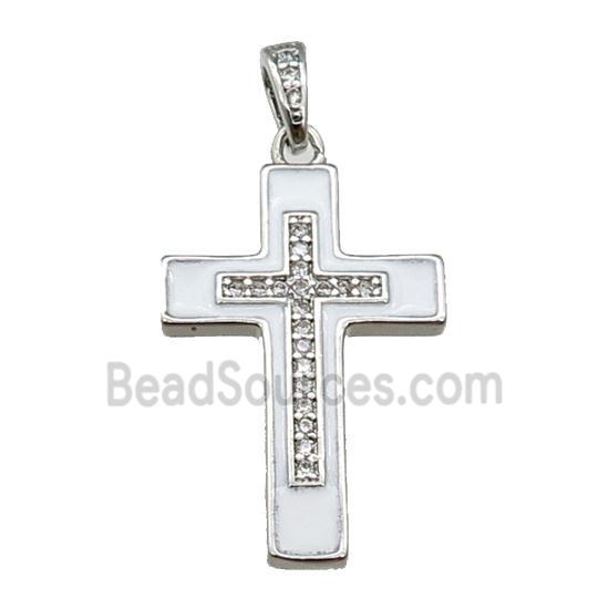 copper Cross pendant pave zircon white enamel platinum plated