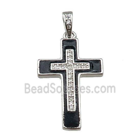 copper Cross pendant pave zircon black enamel platinum plated