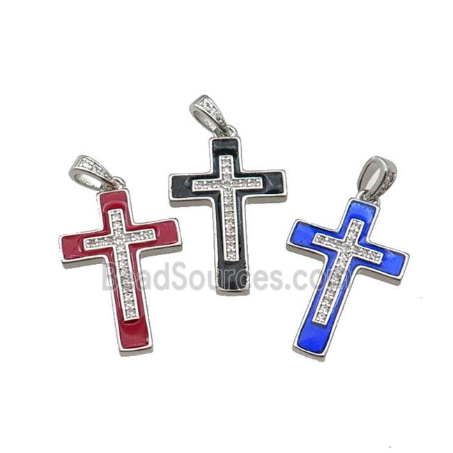 mix copper Cross pendant pave zircon enamel platinum plated