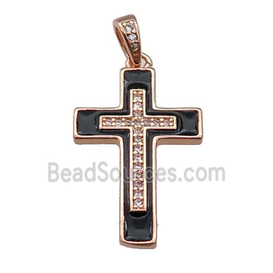 copper Cross pendant pave zircon black enamel rose gold