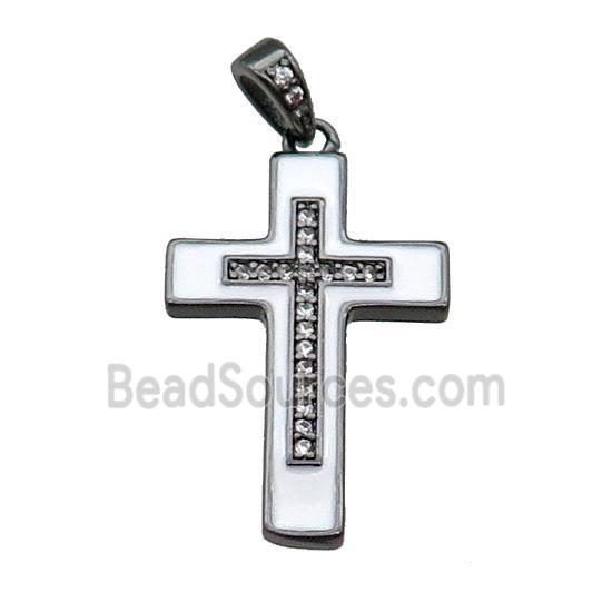 copper Cross pendant pave zircon white enamel black plated