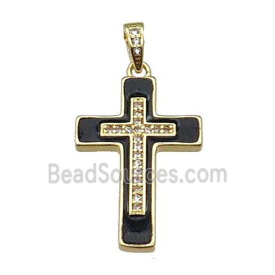 copper Cross pendant pave zircon black enamel gold plated