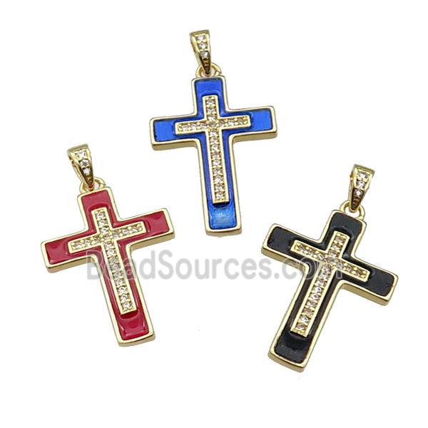 mix copper Cross pendant pave zircon enamel gold plated