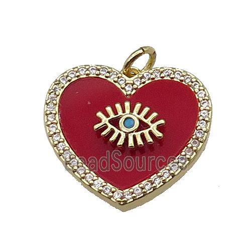 copper Heart pendant pave zircon red stone eye gold plated