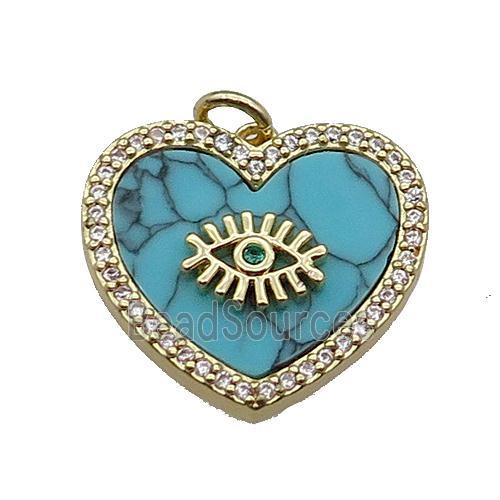 copper Heart pendant pave zircon blue turquoise eye gold plated