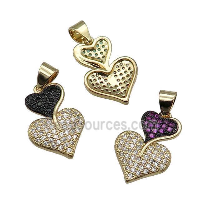 mix copper Heart pendant pave zircon gold plated