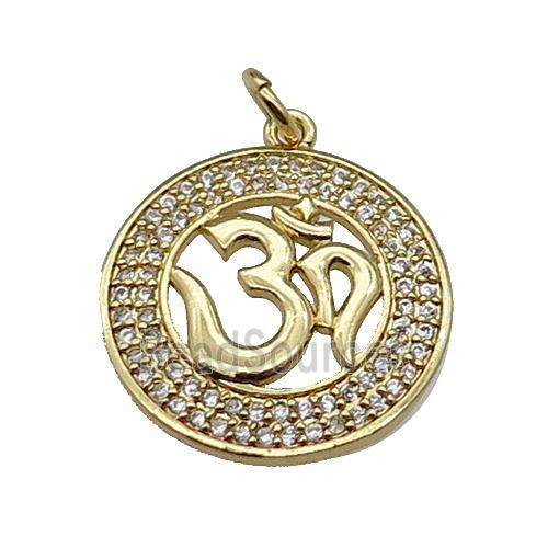 copper circle pendant pave zircon Hindu OM Yoga charm gold plated