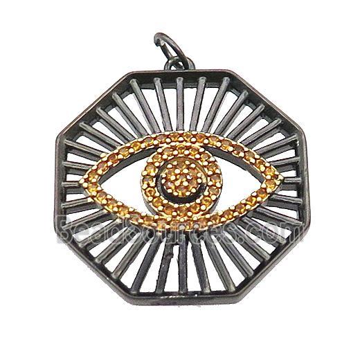 copper octagon pendant pave zircon Eye black plated