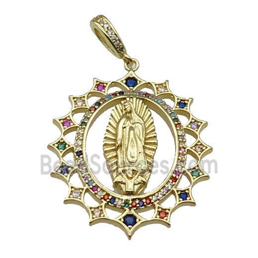 copper Jesus pendant pave zircon religious gold plated