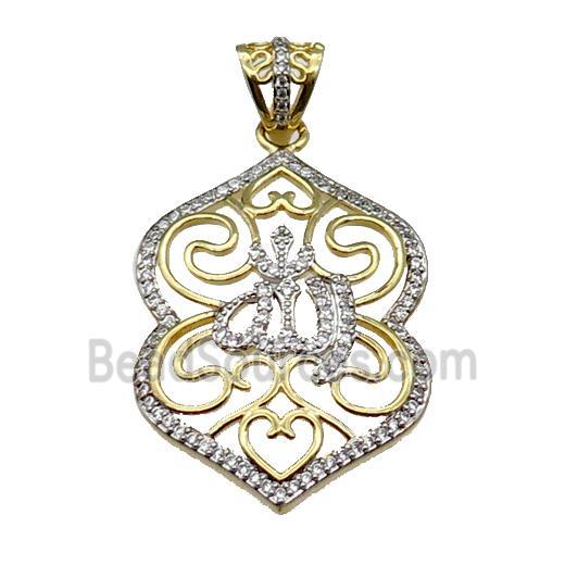 copper charm pendant pave zircon gold plated