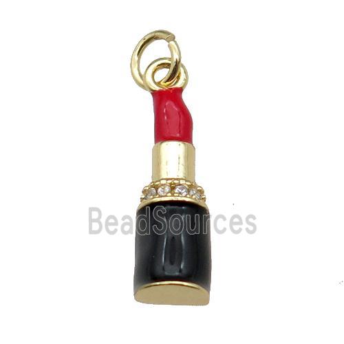 copper Lipstick charm pendant pave zircon red enamel gold plated