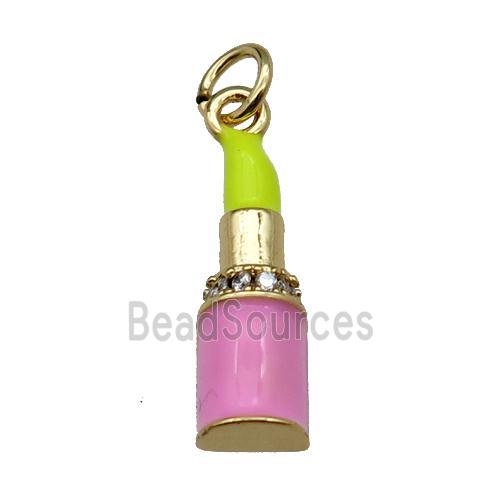 copper Lipstick charm pendant pave zircon yellow enamel gold plated