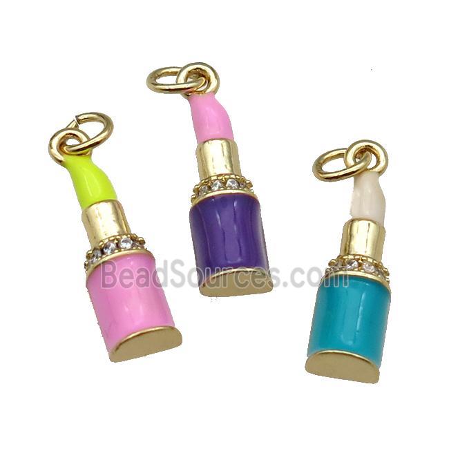 mix copper Lipstick charm pendant pave zircon enamel gold plated