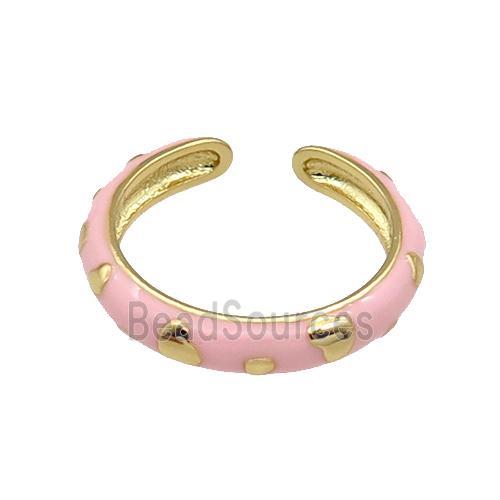 copper Ring with pink enamel gold plated