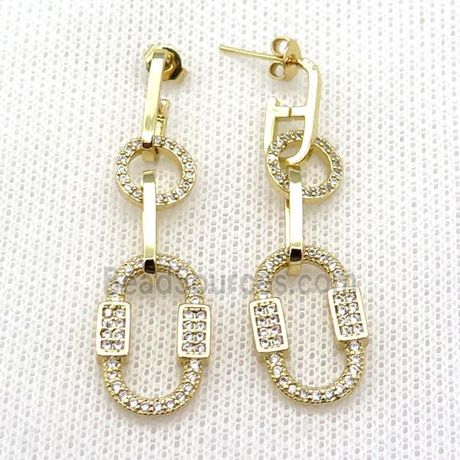 copper Stud Earring pave zircon oval gold plated