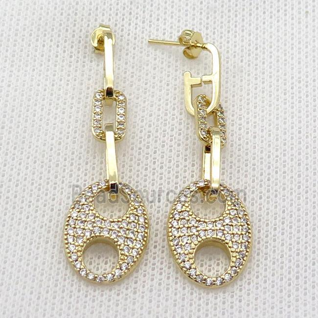 copper Stud Earring pave zircon pignose gold plated