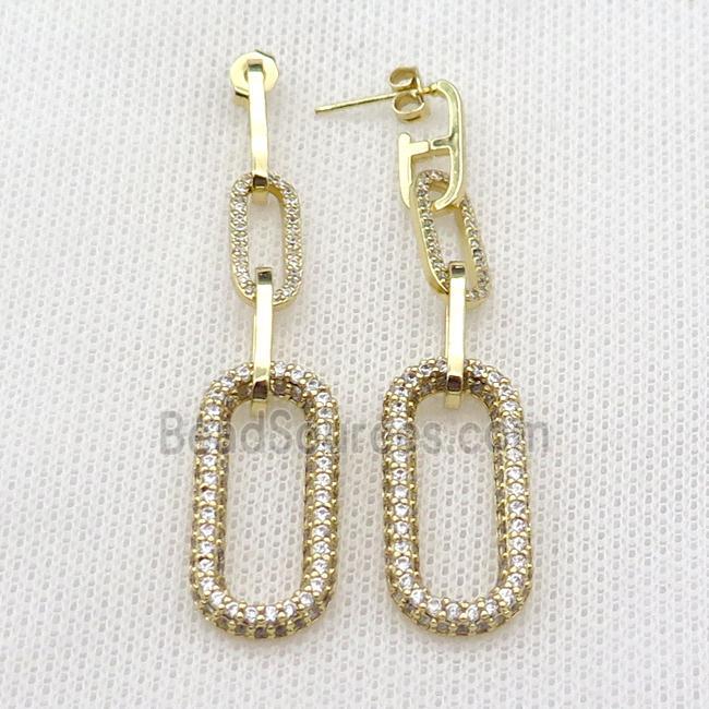 copper Stud Earring pave zircon oval gold plated