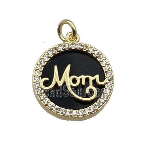 copper circle MOM pendant pave zircon black stone gold plated