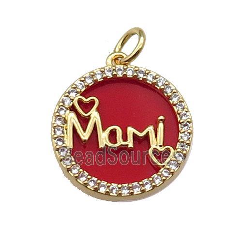 copper circle Mami pendant pave zircon red stone gold plated