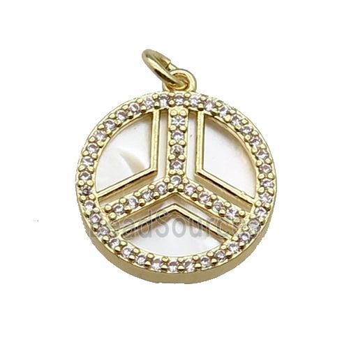 copper circle pendant pave zircon shell gold plated